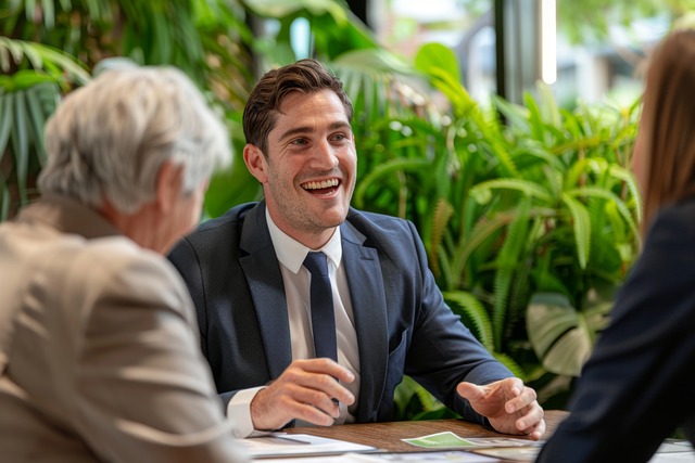 businessman smiling in front of a team